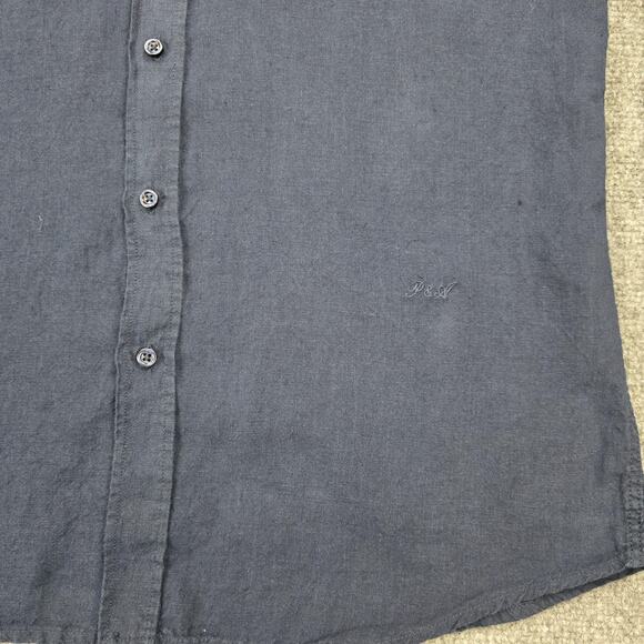Porter & Ash Shirt Mens Small Navy Blue Linen Button Down Long Sleeve Casual - Picture 12 of 16